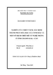 Nghiên cứu chiết tách xác định thành phần hóa hóa của tinh dầu và một số dịch chiết rễ củ nghệ trắng ở tỉnh Champasak – Lào