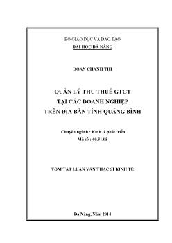 Quản lý thu thuế giá trị gia tăng tại các doanh nghiệp trên địa bàn tỉnh Quảng Bình