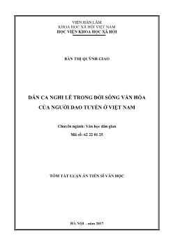 Tóm tắt Luận án Dân ca nghi lễ trong đời sống văn hóa của người dao tuyển ở Việt Nam