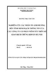 Tóm tắt Luận văn Nghiên cứu các nhân tố ảnh hưởng đến tính minh bạch thông tin của các công ty cổ phần niêm yết trên sở giao dịch chứng khoán Hà Nội