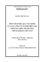 Tóm tắt Luận văn Phân tích hiệu quả tài chính của các công ty ngành thủy sản niêm yết trên thị trường chứng khoán Việt Nam