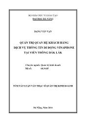 Tóm tắt Luận văn Quản trị quan hệ khách hàng Dịch vụ Thông tin di động Vinaphone tại Viễn thông Đắk Lắk