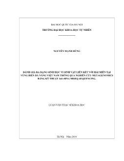 Đánh giá đa dạng sinh học vi sinh vật liên kết với hải miên tại vùng biển Đà nẵng Việt Nam thông qua nghiên cứu metagenomics bằng kỹ thuật 16S rrna miseq sequencing