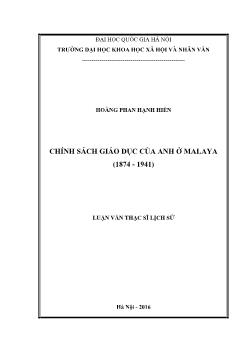 Lịch sử Thế giới - Chính sách giáo dục của Anh ở Malaya (1874 - 1941)