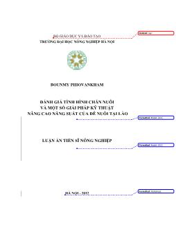 Luận án Ðánh giá tình hình chăn nuôi và một số giải pháp kỹ thuật nâng cao năng suất của dê nuôi tại Lào