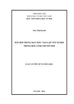 Luận án Bản hội trong Đạo Mẫu: tạo lập vốn xã hội trong bối cảnh chuyển đổi