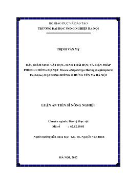Luận án Đặc điểm sinh vật học, sinh thái học và biện pháp phòng chống bọ nẹt Thosea obliquistriga Hering (Lepidoptera: Eucleidae) hại dong riềng ở Hưng Yên và Hà Nội