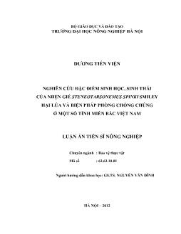 Luận án Nghiên cứu đặc điểm sinh học, sinh thái của nhện gié Steneotarsonemus spinki Smiley hại lúa và biện pháp phòng chống chúng ở một số tỉnh miền Bắc Việt Nam