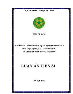 Luận án Nghiên cứu nấm Bipolaris oryzae hại hạt giống lúa thu thập tại các tỉnh phía bắc và ven biển miền trung Việt Nam