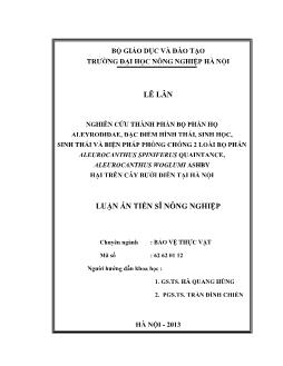 Luận án Nghiên cứu thành phần bọ phấn họ Aleyrodidae, đặc điểm hình thái, sinh học, sinh thái và biện pháp phòng chống 2 loài bọ phấn Aleurocanthus spiniferus Quaintance, Aleurocanthus woglumi Ashby hại trên cây bưởi Diễn tại Hà Nội