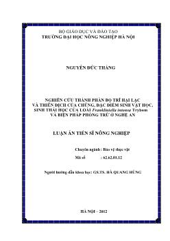 Luận án Nghiên cứu thành phần bọ trĩ hại lạc và thiên địch của chúng, đặc điểm sinh vật học, sinh thái học của loài Frankliniella intonsa Trybom và biện pháp phòng trừ ở Nghệ An