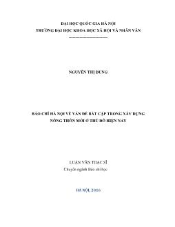 Luận văn Báo chí Hà nội về vấn đề bất cập trong xây dựng nông thôn mới ở thủ đô hiện nay