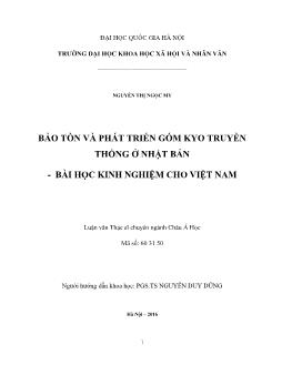 Luận văn Bảo tồn và phát triển gốm kyo truyền thống ở Nhật bản - Bài học kinh nghiệm cho Việt Nam