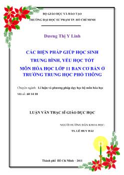 Luận văn Các biện pháp bồi dưỡng học sinh trung bình, yếu môn hóa học lớp 11 THPT