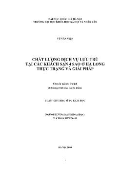 Luận văn Chất lượng dịch vụ lưu trú tại các khách sạn 4 sao ở Hạ Long - Thực trạng và giải pháp