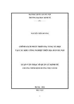 Luận văn Chính sách phát triển hạ tầng xã hội tại các khu công nghiệp trên địa bàn Hà Nội
