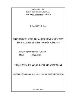 Luận văn Chuyển biến kinh tế, xã hội huyện Duy Tiên tỉnh Hà Nam từ năm 1996 đến năm 2015