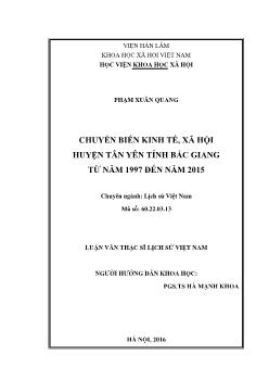 Luận văn Chuyển biến kinh tế, xã hội huyện Tân Yên tỉnh Bắc Giang từ năm 1997 đến năm 2015