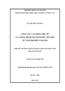 Luận văn Công tác vận động phụ nữ của đảng bộ huyện Hoài Đức (Hà nội) từ năm 2005 đến năm 2014