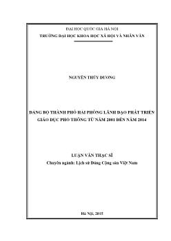 Luận văn Đảng bộ thành phố hải phòng lãnh đạo phát triển giáo dục phổ thông từ năm 2001 đến năm 2014