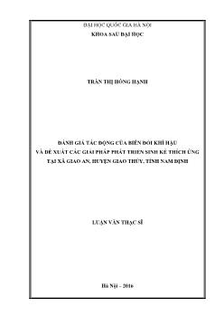 Luận văn Đánh giá tác động của biến đổi khí hậu và đề xuất các giải pháp phát triển sinh kế thích ứng tại xã Giao an, huyện Giao thủy, tỉnh Nam Định