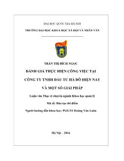 Luận văn Đánh giá thực hiện công việc tại công ty TNHH đầu tư Hà đô hiện nay và một số giải pháp