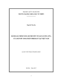 Luận văn Đánh giá tiềm năng di truyền về sản lượng sữa của đàn bò holstein friesian tại Việt Nam