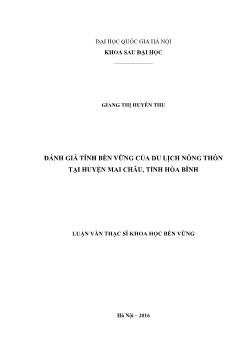Luận văn Đánh giá tính bền vững của du lịch nông thôn tại huyện Mai châu, tỉnh Hòa Bình