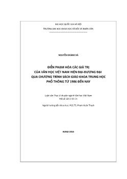 Luận văn Điển phạm hóa các giá trị của văn học Việt nam hiện đại - Đương đại qua chương trình sách giáo khoa trung học phổ thông từ 1986 đến nay