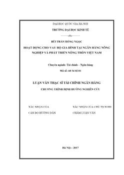 Luận văn Hoạt động cho vay hộ gia đình tại ngân hàng nông nghiệp và phát triển nông thôn Việt Nam