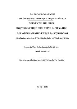 Luận văn Hoạt động thực hiện chính sách xã hội đối với người khuyết tật tại cộng đồng