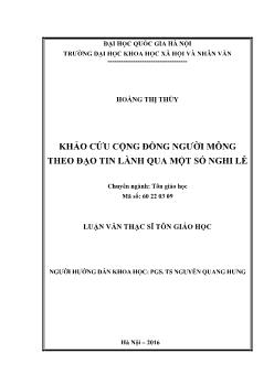 Luận văn Khảo cứu cộng đồng người Mông theo đạo tin lành qua một số nghi lễ