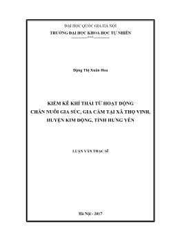 Luận văn Kiểm kê khí thải từ hoạt động chăn nuôi gia súc, gia cầm tại xã Thọ vinh, huyện Kim động, tỉnh Hưng Yên