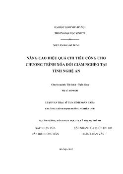 Luận văn Nâng cao hiệu quả chi tiêu công cho chương trình xóa đói giảm nghèo tại tỉnh Nghệ An