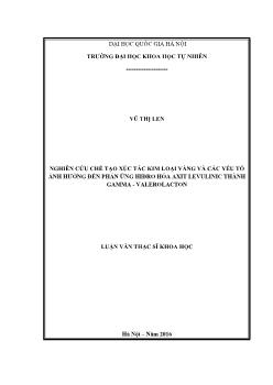 Luận văn Nghiên cứu chế tạo xúc tác kim loại vàng và các yếu tố ảnh hưởng đến phản ứng hiđro hóa axit levulinic thành gamma - Valerolacton