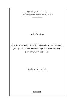 Luận văn Nghiên cứu, đề xuất các giải pháp nâng cao hiệu quả quản lý môi trường tại khu công nghiệp Đồng văn, tỉnh Hà Nam
