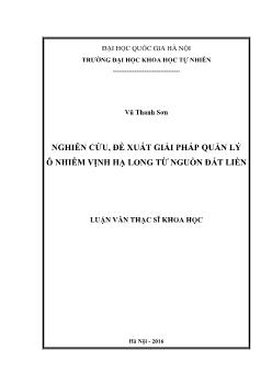 Luận văn Nghiên cứu, đề xuất giải pháp quản lý ô nhiễm vịnh Hạ long từ nguồn đất liền