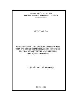 Luận văn Nghiên cứu đơn lớp langmuir arachidic acid trên các dung dịch muối halogen có nồng độ thay đổi bằng kỹ thuật quang phổ học dao động tần số tổng