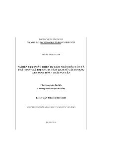 Luận văn Nghiên cứu phát triển du lịch nhằm bảo tồn và phát huy giá trị khu di tích lịch sử cách mạng atk Định hóa – Thái Nguyên
