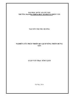 Luận văn Nghiên cứu phát triển du lịch nông thôn Hưng Yên