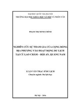 Luận văn Nghiên cứu sự tham gia của cộng đồng địa phương vào hoạt động du lịch tại Cù lao chàm – Hội an, Quảng Nam