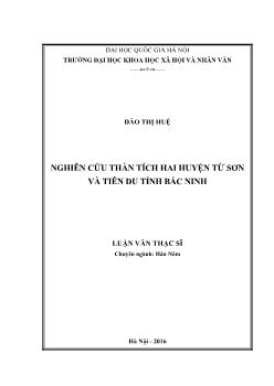 Luận văn Nghiên cứu thần tích hai huyện Từ sơn và Tiên du tỉnh Bắc Ninh