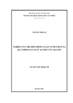 Luận văn Nghiên cứu thu hồi nhôm và sắt từ bùn đỏ của quá trình sản xuất alumin Tây Nguyên