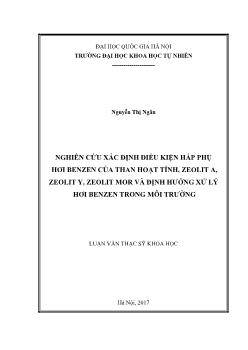 Luận văn Nghiên cứu xác định điều kiện hấp phụ hơi benzen của than hoạt tính, zeolit a, zeolit y, zeolit mor và định hướng xử lý hơi benzen trong môi trường