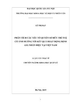 Luận văn Phân tích các yếu tố quyền sở hữu trí tuệ có ảnh hưởng tới kết quả hoạt động định giá nhãn hiệu tại Việt Nam