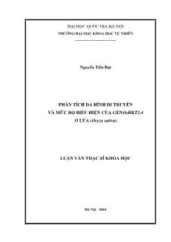 Luận văn Phân tích đa hình di truyền và mức độ biểu hiện của genoshkt 2; 4 ở lúa (oryza sativa)