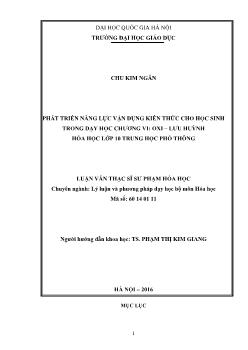 Luận văn Phát triển năng lực vận dụng kiến thức cho học sinh trong dạy học chương VI: oxi – lưu huỳnh hóa học lớp 10 trung học phổ thông