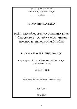 Luận văn Phát triển năng lực vận dụng kiến thức thông qua dạy học phần ancol- Phenol - hóa học 11 -trung học phổ thông