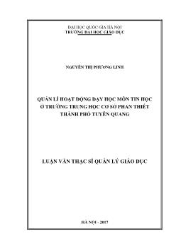 Luận văn Quản lí hoạt động dạy học môn tin học ở trường trung học cơ sở Phan Thiết thành phố Tuyên Quang