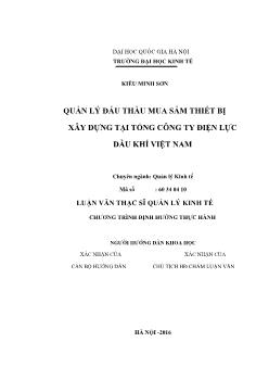 Luận văn Quản lý đấu thầu mua sắm thiết bị xây dựng tại tổng công ty điện lực dầu khí Việt Nam